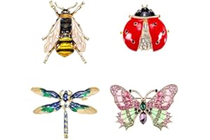 QincLing 4 Pieces Crystal Rhinestone Brooch Pins Suit Dress Brooch Cute Bee Fly Dragonfly Ladybug Butterfly Insect Brooch Enamel Brooches Ladies Fashion Brooches For Women Wedding Bridal