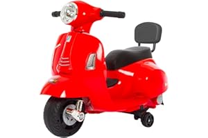 Babycar Mini Vespa elettrica per Bambini con Schienale 6V Mini Vespa per Bambini con acceleratore a Pedale con luci e Suoni integrati (Rossa)