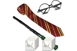 Lunettes de magicien sans lentilles, tatouage temporaires de cicatrice d'éclair, baguette magiques + cravate rayée pour Halloween, Cosplay, date d'anniversaire, Décoration de fête magique,19pcs