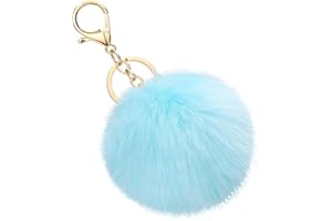 Soleebee Doux Artificielle Fourrure De Lapin Porte-clés Pompon Balle Duveteux Porte-clés Valise Sacs À Dos Accessoires Charme pour les Femmes Filles (Bleu ciel)