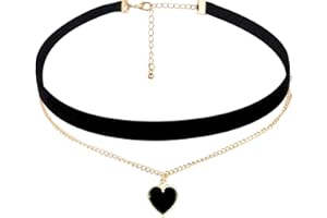 YOLEV CollierRas du Cou Fille en Velours Noir Gothique Collier Ras du Cou Classique en Velours Coeur Collier Réglable en Couches Choker Bijoux pour Fille Femme