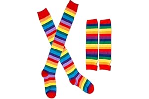 JITNGA 2 Paar Regenbogen Gestreiftes Arm Bein Socken Set Lange Overknee Oberschenkelstrümpfe Wärmer Dehnbar Cosplay Zubehör Halloween Weihnachten Neujahr Kostüme Für Damen Und Mädchen (Rote Manschette