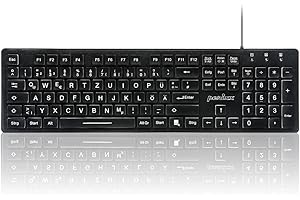 ‎PERIXX Perixx Periboard-317, Kabelgebundene Tastatur mit weißer LED Hintergrundbeleuchtung, Große Druckbuchstaben, Vollformat, Deutsches QWERTZ Layout