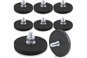 SWIHORAB Neodym Magnete Gummiert, Starke gummiert Magnete Anti-Rutsch, 13kg Haftkraft Ø 43mm mit M6 Außengewinde Magnetischer Montagesockel für Lichtleisten, Gummi Runde Magnete mit Gewinde 8Stück