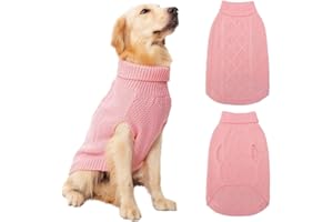 Mihachi Turtleneck Dog Jumper - Dog Sweater Winter Coat Apparel Classic Cable Knit Clothes with Leash Hole for Cold Weather