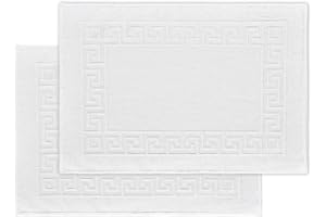 DECASATEXTIL Pack de 2 Alfombras Baño 50x70 cm - 100% Algodón Suave y Absorbente - 500GSM - 100% Algodón Suave y Absorbente - Tapete Ducha Blanco Estilo Toalla - Alfombrilla Baño