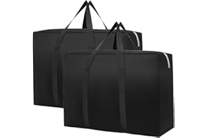 Uwiyo Lot de 2 Sac de Rangement pour Couette en épais Grand Sac de Rangement 105L Housse Rangement Couette avec Fermeture Éclair pour Vêtements Couettes Décoration, Noir/Gris/Bleu Marine (Noir)