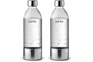 Aarke 2er-Pack PET-Flaschen für Wassersprudler Carbonator 3, BPA-frei mit Details in Edelstahl, 1000ml