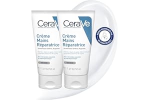 CeraVe - Crème Mains Réparatrice - Nourrit & Hydrate 24 h - Répare & Apaise - Acide Hyaluronique + 3 Céramides Essentiels - Sans Parfum - Peau Très Sèche, Gercée, Abîmée - 2 x 50 ml