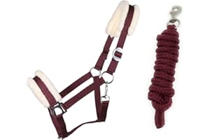 ARBO-INOX Halfter-Set Starter mit Kunstfell Halfter und Führstrick (Full Warmblut, Bordeaux)