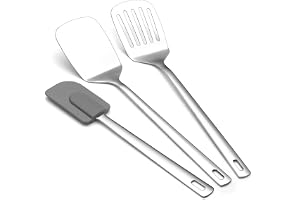 Berglander Spatlar i rostfritt stål, 3 delar, Metallspatel Solid & Spaltad & Flexibel Vändare, Kraftig och stadig köksspade