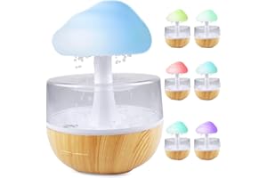 WIYETY Nuages de pluie Humidificateur avec veilleuse : fontaine à eau nuageuse 3 en 1, diffuseur d'huiles essentielles, 7 couleurs veilleuse, bureau, table