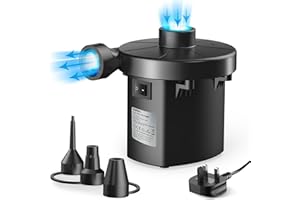 Electric Air Pump for Inflatables, VOXON Portable Air Bed with Fast Inflate/Deflate, Mini Air Mattress Pump High Pressure with 3 Nozzles for Airbed, Paddle Board, Swimming Pool
