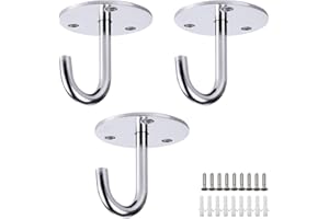 JaneYi (3 Pack) Stainless Steel Ceiling Hook Heavy Duty Round Base Screw Top Mount Overhead Wall Hook for Hanging Light Ceiling Fan Plant Basket Tool and Mosquito Net etc.