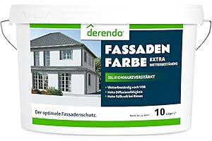 derendo Fassadenfarbe grau 10l mit EXTRA hohem Wetterschutz, matte silikonharzverstärkte Fassaden Farbe, hohe Deckkraft und gute Füllkraft bei kleinen Rissen (Lichtgrau 15-16)