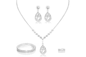 YOLEV Set di Gioielli da Sposa da Sposa Ciondoli con Strass Scintillanti da Donna Collane Orecchini e Bracciali Set di Anelli Fidanzamento Abiti da Damigella D'onore Gioielli da Ballo Regali