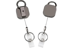 Segus Porta Badge Retrattile, 2 Pezzi Portachiavi Retrattile, Bobina Badge con Clip e 60cm Cordino in Dyneema, Portachiavi Allungabile per Ufficio, Scuola e Viaggi (Quadrato)
