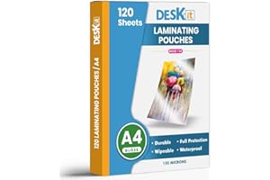 120 Sheets Deskit Laminating Pouches A4, Gloss,150 Microns - Clear and Durable Presentations - Ideal Rigidity for Everyday Use