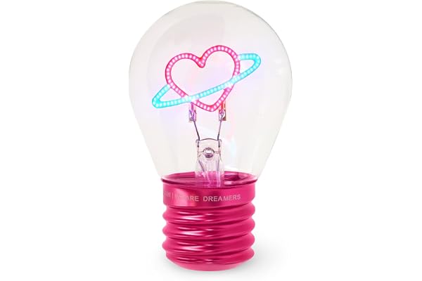 LEGAMI - Lampe de table en forme d'ampoule, rechargeable avec câble USB, sans fil, fiction d'ampoule, thème Planet Heart, 6,8 x 10,3 cm