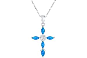 BLING JEWELRY Religious Vintage Style Faith Hope Love CZ Accent Black Onyx Gemstone Created Blue Opal Cross Pendant Necklace For Women Teen .925 Sterling Silver October Birthstone