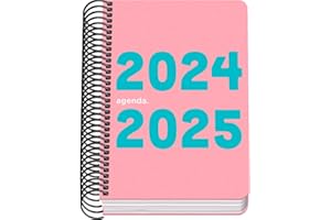 Dohe - Agenda Escolar 2024 2025 - Día por Página, Tamaño A6 (12x17 cm), Cierre de Anillas, Tapa Flexible de Plástico, Español e Inglés, Septiembre a Junio, Material Escolar - MEMORY Rosa