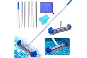 MEISHANG Brosse Robuste de nettoyage de piscine, 43 cm, tige aluminium réglable, extrémités rondes (bleu)