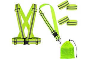Accfore Reflective Vest Running Gear Set,with 1 Reflective Vest&4 Reflector Armbands&1 Reflective Sash,High Visibility Adjustable Safety VES for Night Cycling,Hiking, Jogging,Dog Walking (Green)