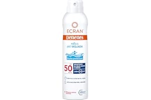 Ecran Denenes - Bruma Protectora Solar Piel Mojada FPS 50+ para Niños en Spray, 80 Minutos de Protección UVB, UVA e IR-A, con Extracto de Algodón y Vitamina E, Pieles Sensibles y Atópicas - 250 ml