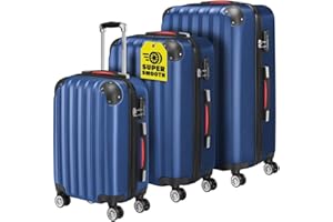 Monzana® 3tlg. Kofferset Baseline Hartschalen Koffer M-L-XL Gel-Griffe 4 Rollen Kantenschutz Schloss Standfüße Trolley Rollkoffer Reisekoffer blau
