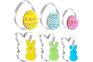 PTAIZJJZ Lot de 6 emporte-pièces de Pâques en forme de lapin et d'œuf - En acier inoxydable - Tailles assorties