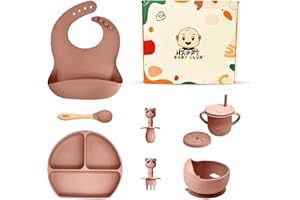 GENERIC Happy Baby Club Pink Silicone Baby Feeding Set - Complete Baby Weaning Set for Expecting Moms and New Parents | Gift Set for Family and Friends | Including a Bib, Bowl, Plate, Cup, Spoon and Fork
