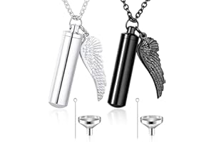 SUWIWKKOA Urnen-Halskette für Asche mit Engelsflügel-Anhänger, Edelstahl, Andenken, Schmuck, Asche-Halskette für menschliche Haustiere, 2 Stück