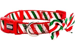 YUDOTE Holiday Themed Christmas Dog Collar with Removable Bow Tie for Medium Dogs Neck 31-46cm Red