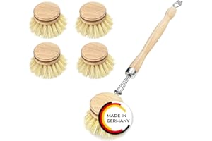 PEGGY PERFECT Spülbürste Holzspülbürste + 4 Ersatzköpfe. Nachhaltige Bürsten aus zertifiziertem Buchenholz und Natur Fibre Pflanzenborsten. Langlebig, praktisch und CO²-neutral - Made in Germany