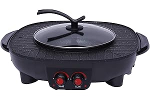 CLEADONG 2 In 1 Hot Pot Elektrisch Grill, Multifunktions Hot Pot Und Bbq Tischgrill, 2100w Double Separation Topf, Professional Rund Hot Pot, Elektrogrill Indoor Für Balkon 5-8 Personen (Schwarz)