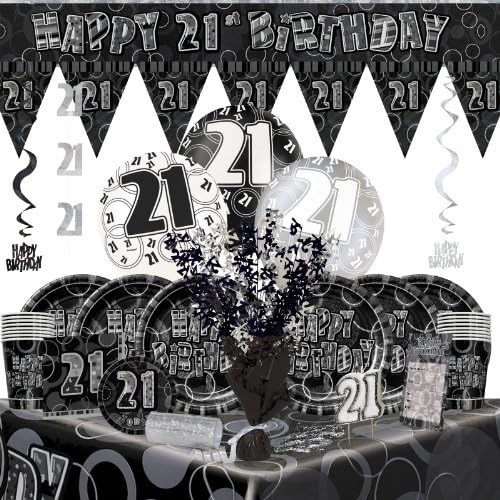 21st Birthday Ultimate Black And Silver Complete Party Supplies Kit For 16 With Balloons