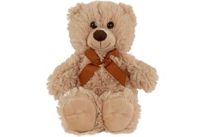 Idena 40256 – Nallebjörn med gosig päls i beige och brun rosett, gosedjur för spädbarn och barn, ca 20 cm