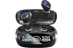 POMOQADK Wireless Earbuds,Bluetooth 5.3 Powerful Bass True Wireless Headphones,IPX7 Waterproof USB-C Button Control HiFi Sound In Ear CVC8.0 Tech Noise Reduction Earphones,One-Step Pairing,LED Display Headset