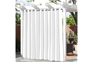 Hiseng Cortina Exterior Impermeable 1 Piezas Color sólido Cortinas Opacas con Ojales Protección UV Solar Resistente al Agua Cortinas para Pergolas Terraza Patio Balcón (140x260cm,Blanco)