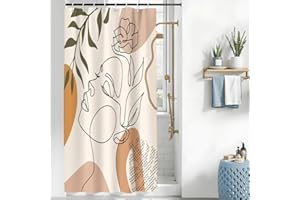 Uiiooazy Tenda Doccia Antimuffa, Tenda da Doccia 120x200cm Boho Style Terracotta Arancia Astratta Foglie Verde Tende da Bagno Tessuto Lavabile Impermeabile Tende per Vasca da Bagno con 8 Anelli
