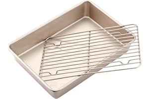 CHEFMADE Plat à rôtir à dinde rectangulaire avec grille pour fours, plat à rôtir à la dinde rectangulaire en acier au carbone robuste 34,5 cm