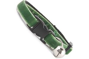 Cool Cat Collars Kitten Collar | Angelica Green Double Velvet | Extra Soft | Removable Bell | UK Made | Safety Release Buckle