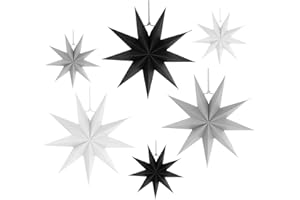 MOCRAFT Faltsterne Weihnachten Papiersterne Deko, 6 x Papiersterne zum Aufhängen, Neuneck weihnachtsdeko schwarz zur Dekoration von Fenster Weihnachtsbaum Advent Geburtstags Party