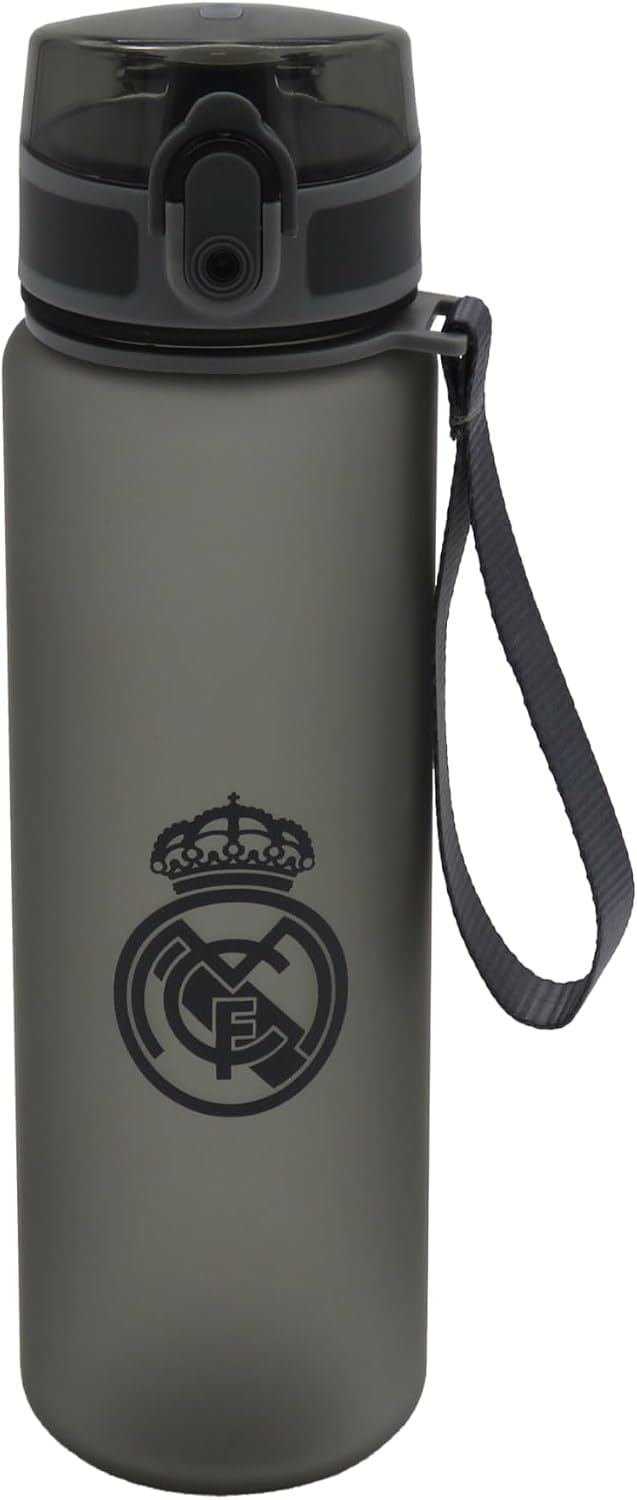 CYPBRANDS Real Madrid, Botella, Botella de Agua, Botella Deportiva, Bidón, Cantimplora, Color Negro, Producto Oficial