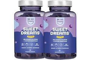 BE SO HAPPY Mélatonine 1 mg pour le Sommeil | Gummies pour Dormir avec Mélatonine, Valériane, Passiflore, Camomille et Lavande | 120 Gommes à Saveur de Myrtille | Végétalien, sans Gluten et sans Lactose