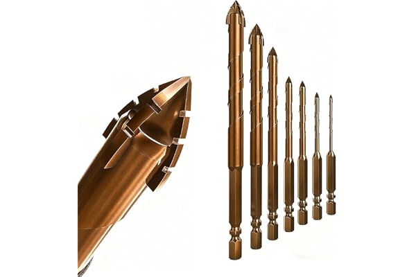 7pcs Alloy Steel Carbide Drill Bits, Four-Flute Sawtooth Eccentric Drill Bits for Stone Concrete Glass Brick Cement Wood Metal, High Impact 4-Edge Sawtooth Power Drill Bit (3/4/5/6/8/10/12mm)