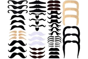 SIMUER 48Pack Fausses Moustaches Auto-Adhésif Fake Moustache de Nouveauté Fiesta Partie Fournitures pour la Fête de Mascarade Halloween Photo Booth Props
