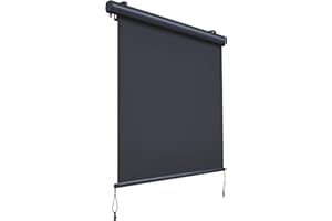 CANOPEE Canopée Store Vertical Rétractable avec Coffre, Store Enrouleur Exterieur avec Manivelle pour Balcon, Terrase, Brise Vue pour Jardin, Gris, 2,5 x 1,4 m (H x L)