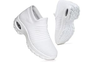 ANYRAIN Womens Slip On Walking Shoes - Breathable Mesh Sock Sneakers Athletic Road Running Trainers Air Cushion Platform Wedge Shoes