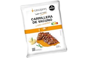 CASCAJARES - Carrillera de vacuno con salsa cordobesa "como en casa" - un sabroso plato listo para comer con tres minutos de microondas. Sin gluten ni lactosa, una ración y dos meses de caducidad.